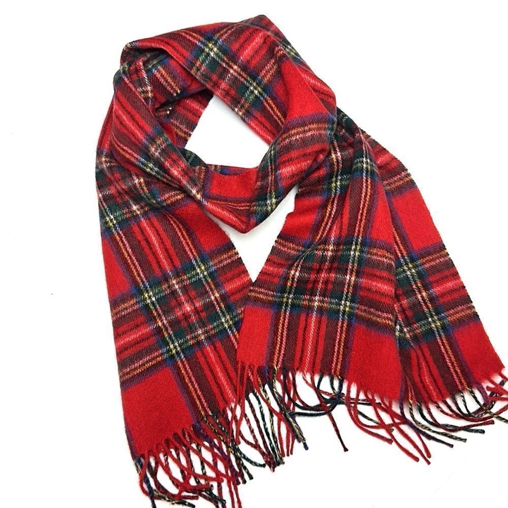 James Pringle Weavers Wool Scarf Red Tartan Men’s Women’s